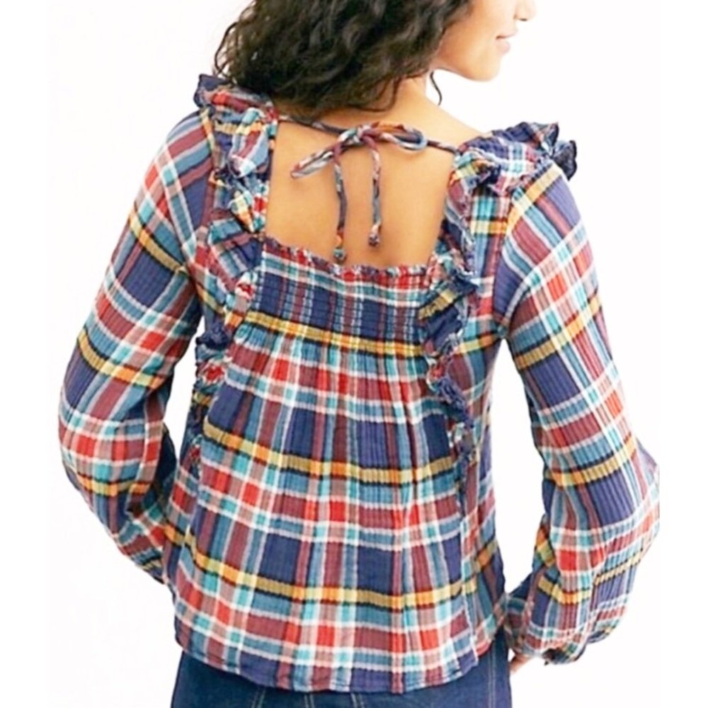 XS Left Free People New Siene Plaid Raffled Top - Picture 4 of 10
